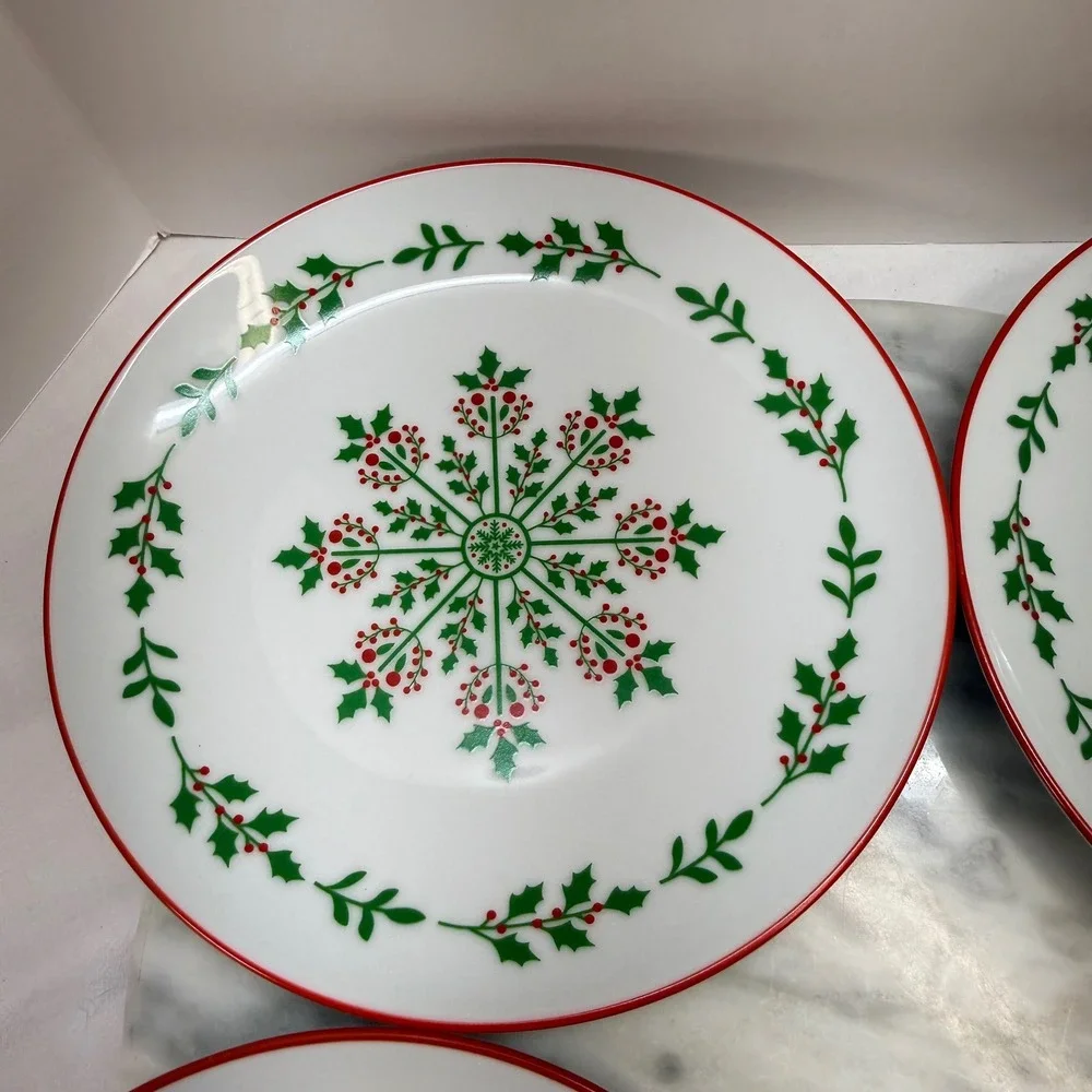 Bee & Willow‎ Christmas Appetizer Plates Set of 4 Reindeer Tree Snowflake 7in